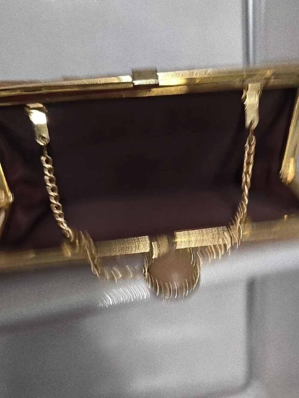 Classic Brown Leatherette Chain-Handle Clutch with Gold Accent
